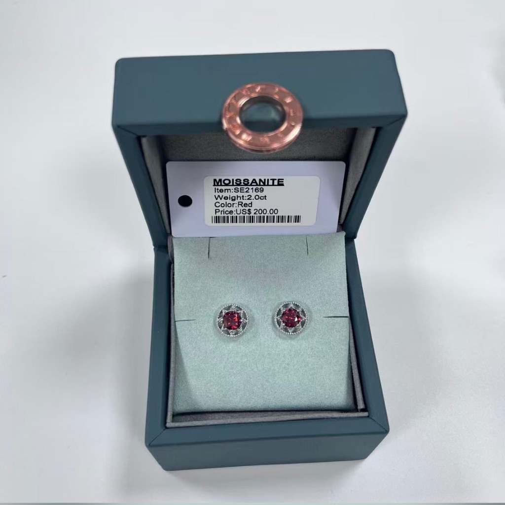 2 Ct Red Moissanite Stud Earrings